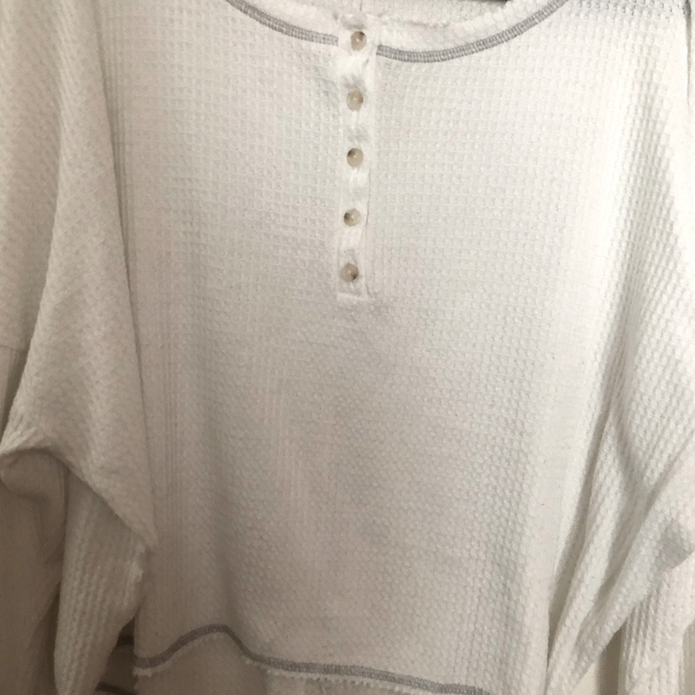 Waffle knit button up top.